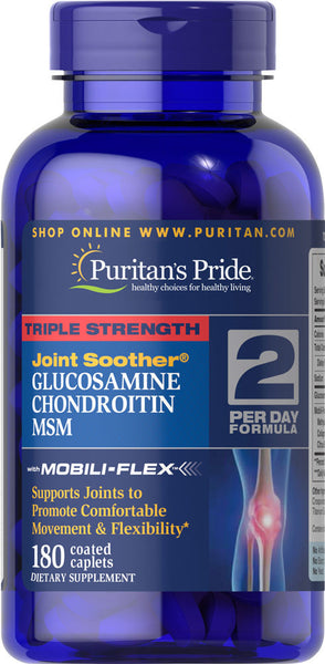 Puritan's Pride Triple Strength Glucosamine, Chondroitin & MSM Joint Soother® 180 Caplets / Item #017896 - Puritan's Pride Singapore
