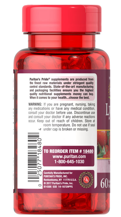 Puritan's Pride Lycopene 40 mg / 60 Softgels / Item #018480