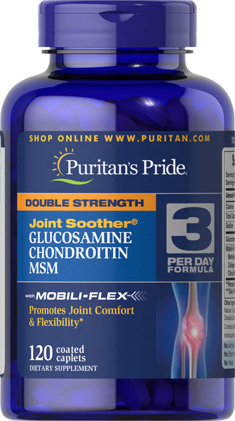 Puritan's Pride Double Strength Glucosamine, Chondroitin & MSM Joint Soother® 120 Caplets / Item #027812 - Puritan's Pride Singapore
