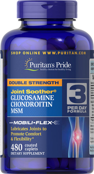 Puritan's Pride Double Strength Glucosamine, Chondroitin & MSM Joint Soother® 480 Caplets / Item #027816 - Puritan's Pride Singapore
