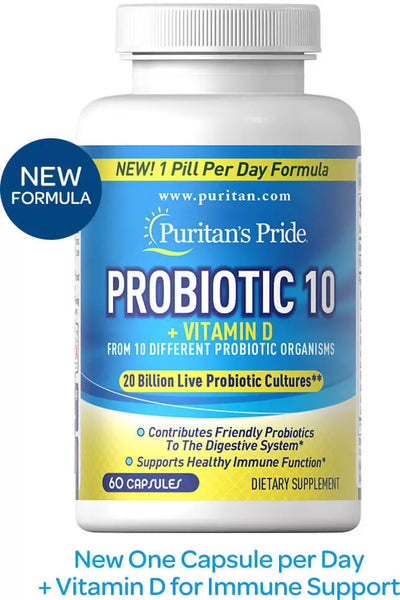 Puritan's Pride Probiotic 10 with Vitamin D  / 60 Capsules / Item #031643