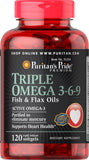 Puritan's Pride Triple Omega 3-6-9 Fish & Flax Oils 120 Softgels / Item #051254 - Puritan's Pride Singapore
