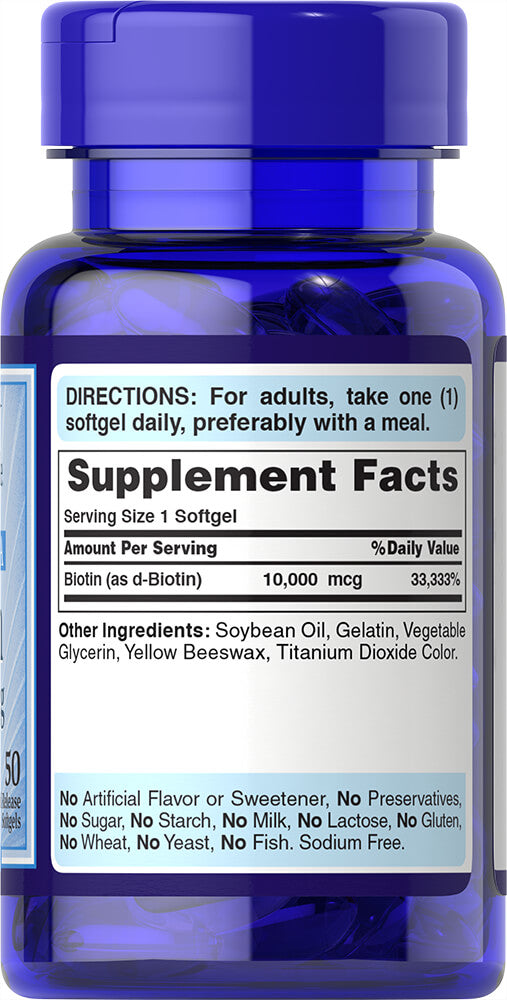 Puritan's Pride Biotin 10,000 mcg / 50 Softgels / Item #051463