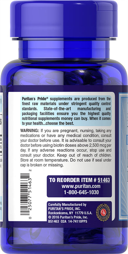 Puritan's Pride Biotin 10,000 mcg / 50 Softgels / Item #051463