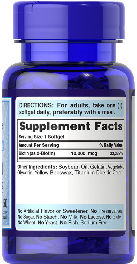 Puritan's Pride Biotin 10,000 mcg / 50 Softgels / Item #051463