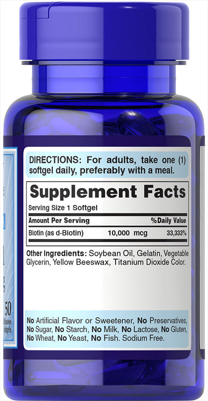 Puritan's Pride Biotin 10,000 mcg / 50 Softgels / Item #051463