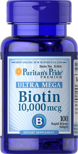 Puritan's Pride Biotin 10,000 mcg / 100 Softgels / Item #051464