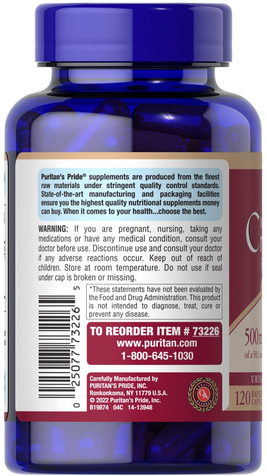 Puritan's Pride One A Day Cranberry 500 mg / 120 Capsules / Item #073226
